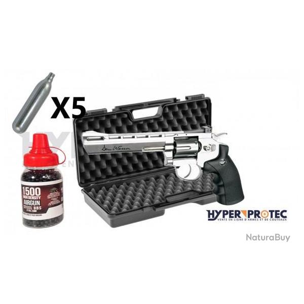 Pack Revolver Dan Wesson chrom� 6 pouces - billes acier 4.5 mm
