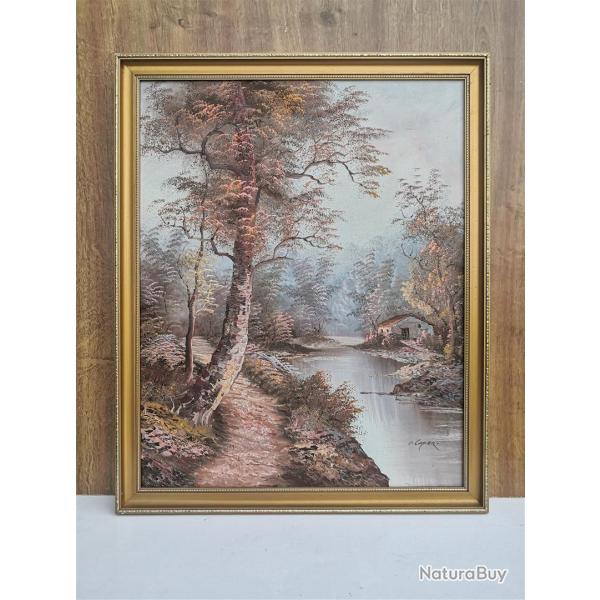 Huile sur toile Vintage Ir�ne Cafieri / "Berge en automne" (44 x 54 cm)