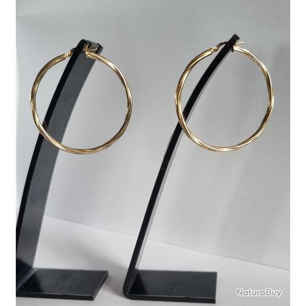 Cr�oles Vintage Boucles d'Oreilles OR 18K Torsad�es 45mm Poin�onn�es , 750% , 3,2g
