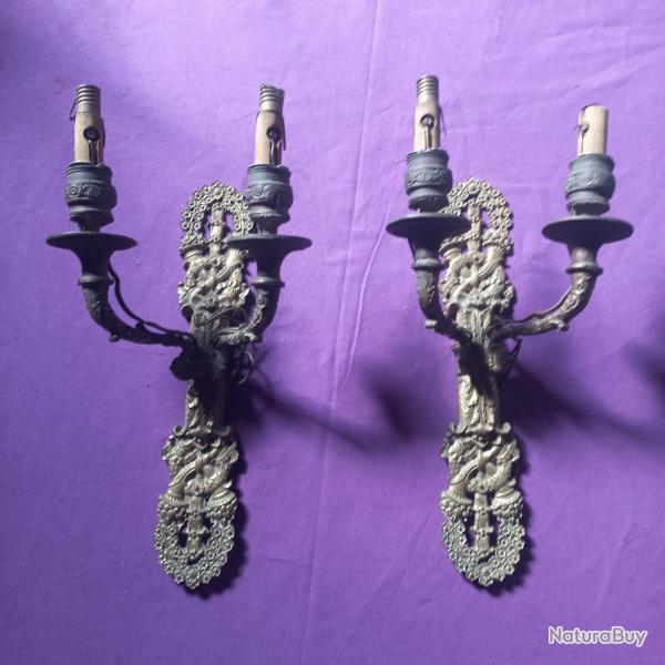 rare  paire d appliques ancienne en bronze