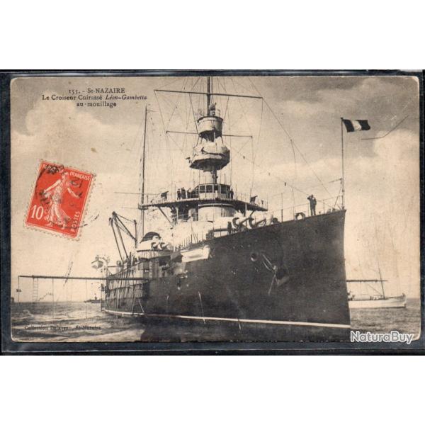 CPA - Marine Militaire -St -NAZAIRE  - Le Croiseur Cuirasse  " L�on - Gambetta " au-mouillage N�3756