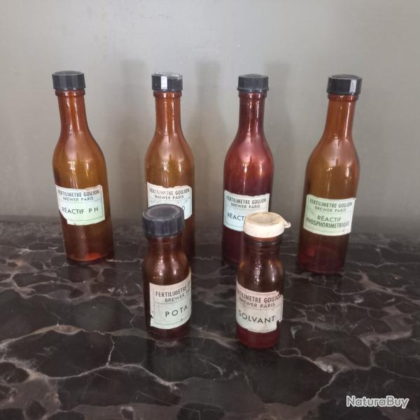 lot de 6 bouteilles / flacons m�dical / pharmaceutique paris