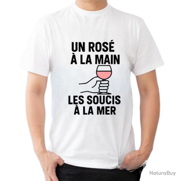 Tee-shirt humoristique "Un ros� � la main, les soucis � la mer"
