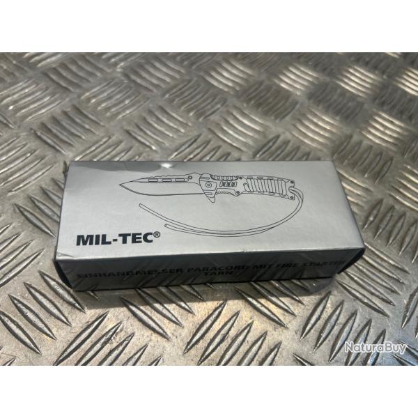couteau one hand mil-tec paracord avec silex camo neuf