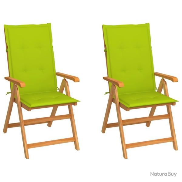 Chaises de jardin lot de 2 et coussins vert vif Teck massif