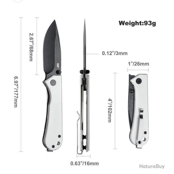 Couteau NUKNIVES Kumpanter Lame Acier D2 Manche G10 White Liner Lock IKBS NUKS131007