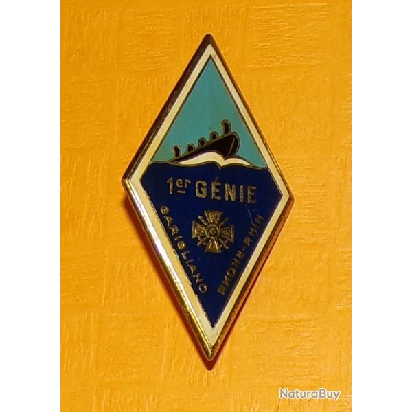 1� R�giment du G�nie, losange, dos guilloch� , losange bleu � un bateau noir, sur une mer bleu fonc�