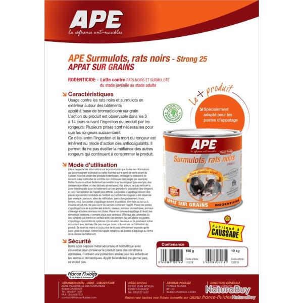 Raticide APE en vrac - Carton de 10 kg, Carton 10 kg - Grains Strong 25