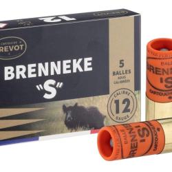 Cartouche Prevot &agrave; balle BRENNEKE ''S'' demi-blind&eacute;e - Cal. 12/70