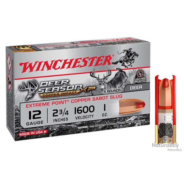 Cartouche Winchester DEER SEASON sans plomb - Cal 12/70 bte de 5