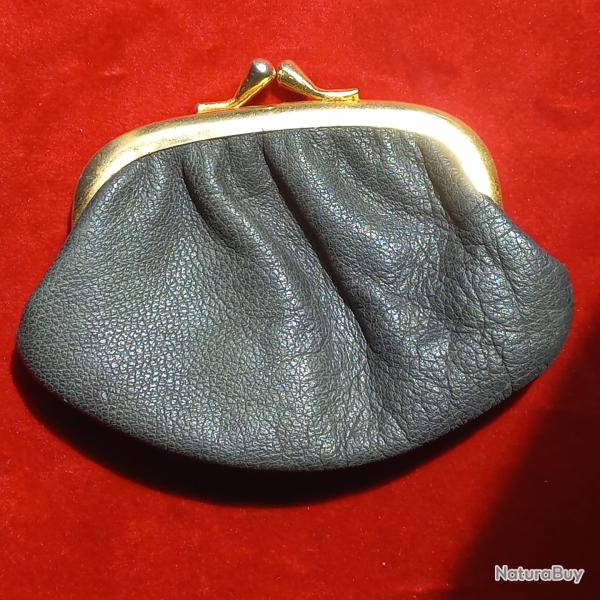 ancien porte monnaie en cuir et laiton  ann�es 60-70