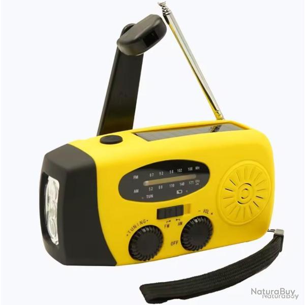 RADIO SOLAIRE D'URGENCE + POWERBANK ET LAMPE TORCHE - JAUNE - LIVRAISON GRATUITE