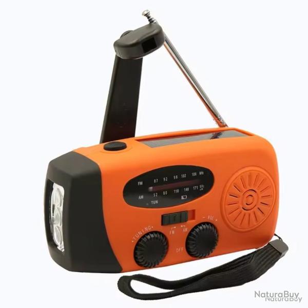 RADIO SOLAIRE D'URGENCE + POWERBANK ET LAMPE TORCHE - ORANGE - LIVRAISON GRATUITE