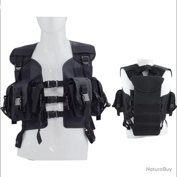 GILET TACTIQUE ARM�E - PORTE-CHARGEURS ET POCHE DORSALE - NOIR - LIVRAISON GRATUITE