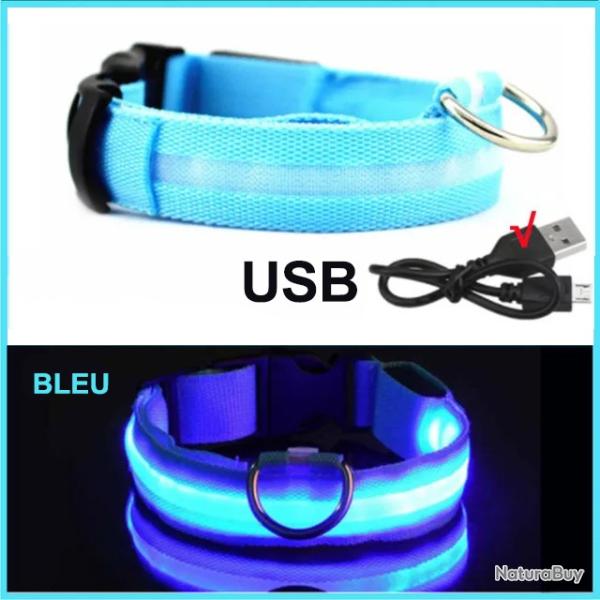 COLLIER LUMINEUX POUR CHIENS RECHARGEABLE -Taille XL 42-56CM - BLEU - LIVRAISON GRATUITE