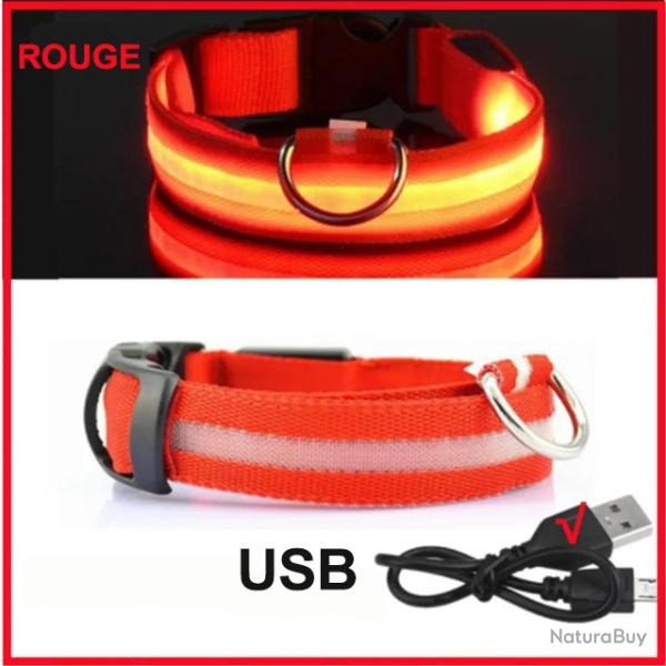 COLLIER LUMINEUX POUR CHIENS - Taille S 34-41CM - ROUGE - LIVRAISON GRATUITE