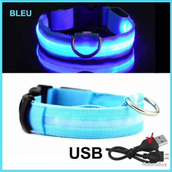 COLLIER POUR CHIENS LUMINEUX -Taille S 34-41CM - BLEU - LIVRAISON GRATUITE