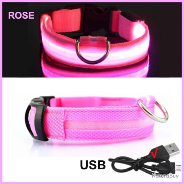 COLLIER POUR CHIENS LUMINEUX -Taille XL 42-56CM - ROSE - LIVRAISON GRATUITE