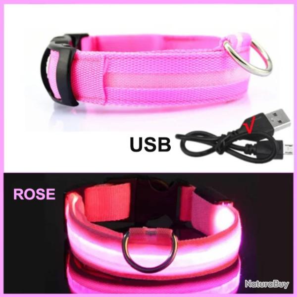 COLLIER POUR CHIENS LUMINEUX -Taille L 41-52CM - ROSE - LIVRAISON GRATUITE