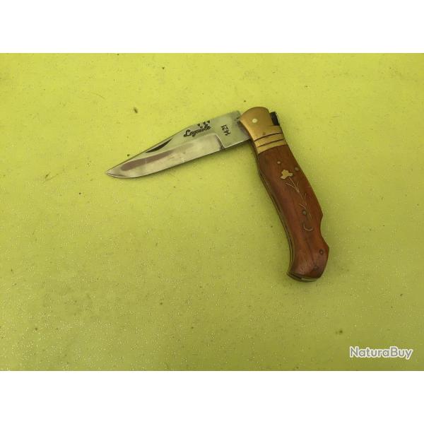 VENDU PAR LE-CUIRASSIER COUTEAU LAGUIOLE PLIANT  MANCHE BOIS D�COR� FLEUR EN LAITON