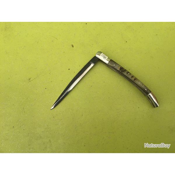 VENDU PAR LE-CUIRASSIER PETIT COUTEAU PLIANT   MANCHE CORNE LAME INOX FINI � LA FORGE