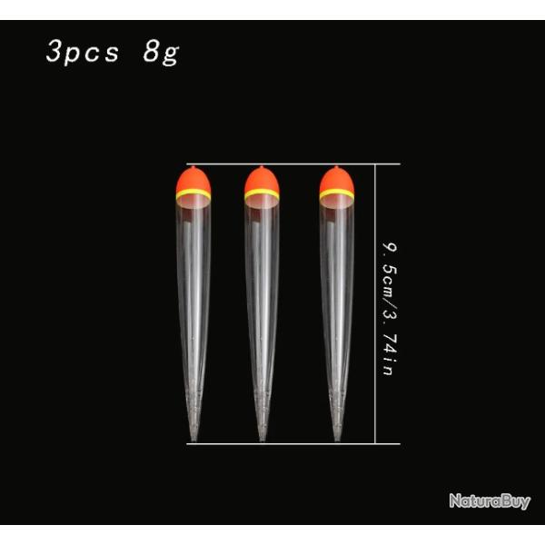 Flotteur bouchon coulissant transparent pour la peche au vifs pour le brochet lot de trois 8gr 9.5cm