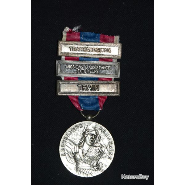 MEDAILLE DEFENSE NATIONALE-AGRAFES MISSION D'ASSISTANCE EXTERIEURE-TRANSMISSIONS-TRAIN-CLASSE ARGENT