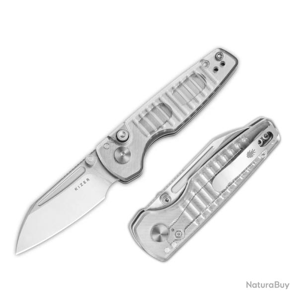 Couteau Kizer Parakeet Lame Sheepsfoot Acier Nitro-V Manche Acrylique Button Lock Clip KIV2706A2