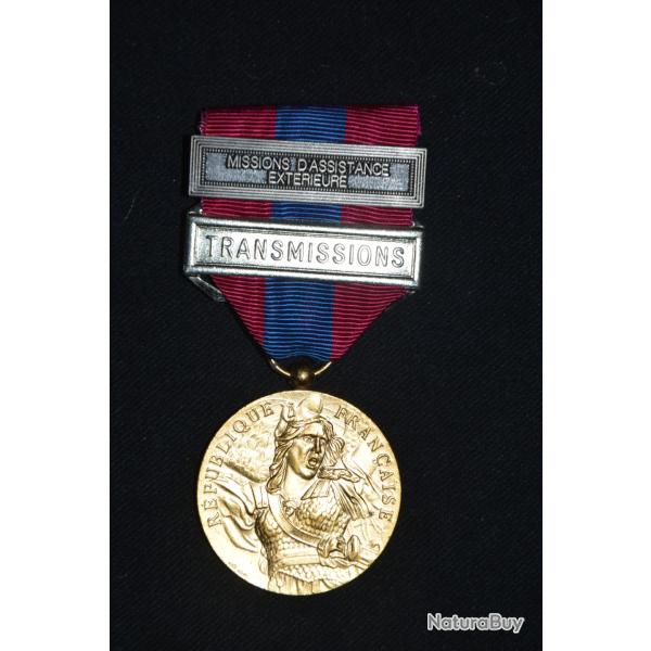 MEDAILLE DEFENSE NATIONALE-AGRAFES MISSION D'ASSISTANCE EXTERIEURE-TRANSMISSIONS-CLASSE BRONZE