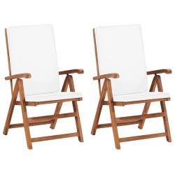 Chaises inclinables lot de 2 avec coussins Teck solide Cr&egrave;me