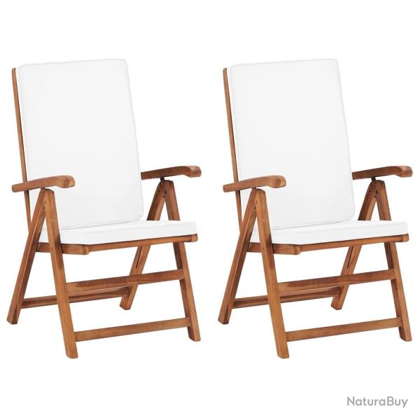 Chaises inclinables lot de 2 avec coussins Teck solide Cr�me