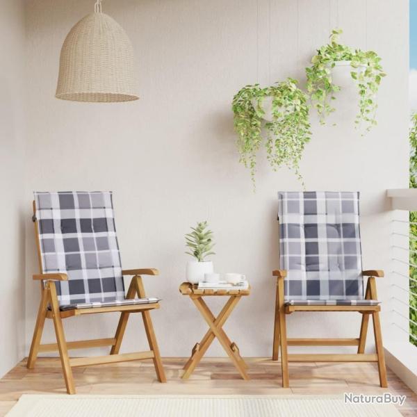 Chaises de jardin inclinables lot de 2 et coussins teck massif