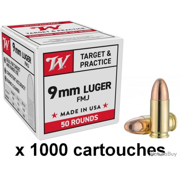 Munitions WINCHESTER FMJ CALIBRE 9 mm Luger / 9 x 19 / 9 mm para 124 GRS 20 boites (1000 munitions )