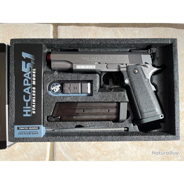 R�plique TOKYO MARUI Hi-Capa 5.1 GBB (stainless)