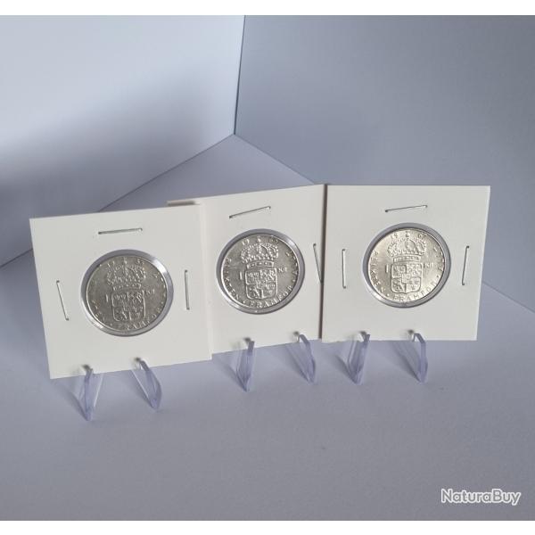 Lot 3 X 1 Krona Argent 1955 - 1960 - 1967 Gustave VI Adolphe , Gustaf VI Adolf , Su�de , Sweden