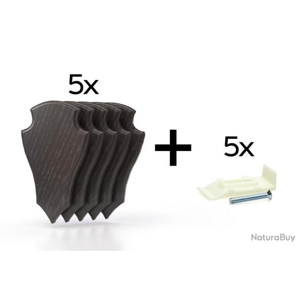 Pack de 5 plaques � troph�e 22x13 cm + 5 supports plastiques - Fonc�es