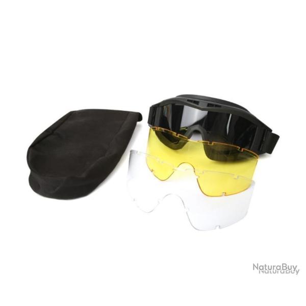 Lunettes tactiques + 3 visi�res - tir/moto/airsoft - noir - LIVRAISON GRATUITE