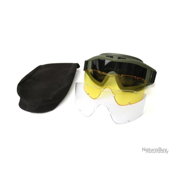 Lunettes tactiques + 3 visi�res - tir/moto/airsoft - vert - LIVRAISON GRATUITE