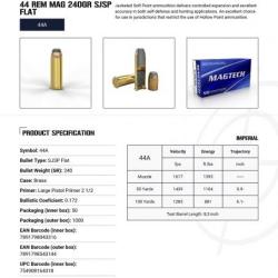 Cartouches  Magtech 44 Rem mag 240 grs SJPS FLAT