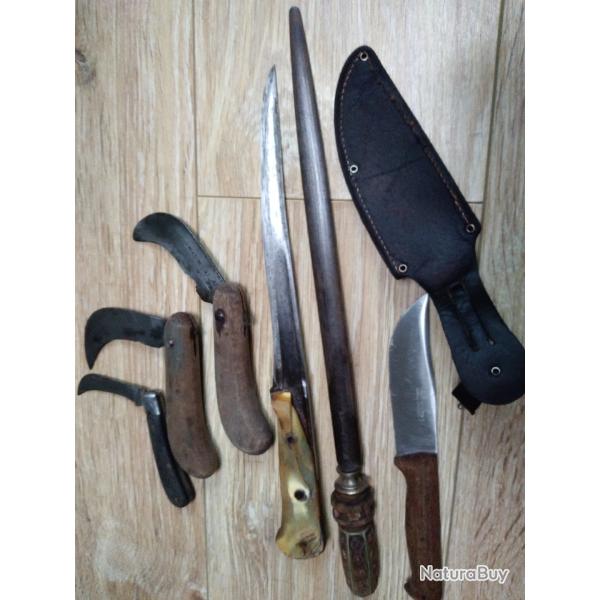 Lot vintages de couteaux collection et lame � affuter dont FACOM