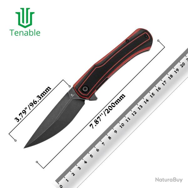 Couteau Tenable Kratos Lame Acier Nitro-V Black Manche G10 Black/Red Liner Lock Clip T1024A1