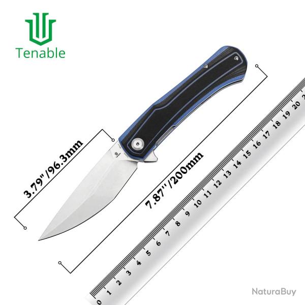 Couteau Tenable Kratos Lame Acier Nitro-V SW Manche G10 Noir & Bleu Liner Lock T1024A2