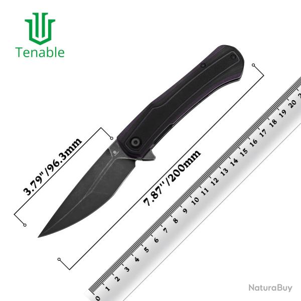 Couteau Tenable Kratos Lame Acier Nitro-V SW Manche G10 Black&Purple Liner Lock T1024A3