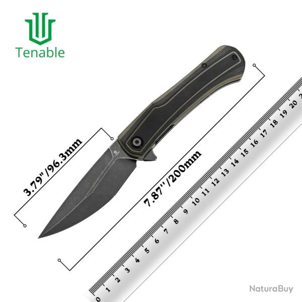 Couteau Tenable Kratos Lame Acier Nitro-V SW Manche G10 Black&Green Liner Lock T1024A4