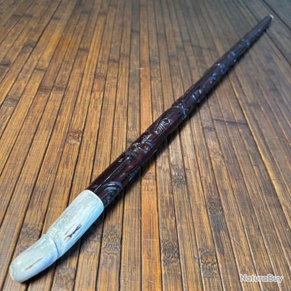 BELLE CANNE PHALLUS SCULPT� SUR UNE CORNE BOIS EXOTIQUE DALBERGIA NIGRA SCULPT� DE MOTIFS