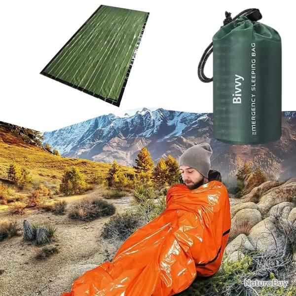 Sac de Couchage de Survie Mylar Impermable, Couverture Thermique d'Urgence Camping Randonne Vert P