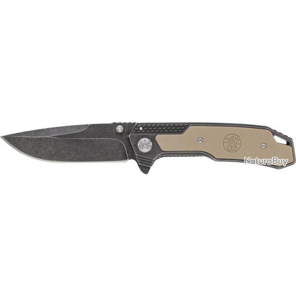 Couteau Smith&Wesson Tactical Desert Tan Lame Acier 8Cr13MoV Manche G-10 Framelock SW609W