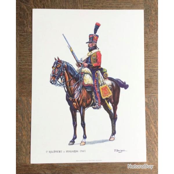 PLANCHE EMPIRE BENIGNI - CAVALERIE 4� R�GIMENT DE HUSSARDS 1804 (support �pais encadrement)