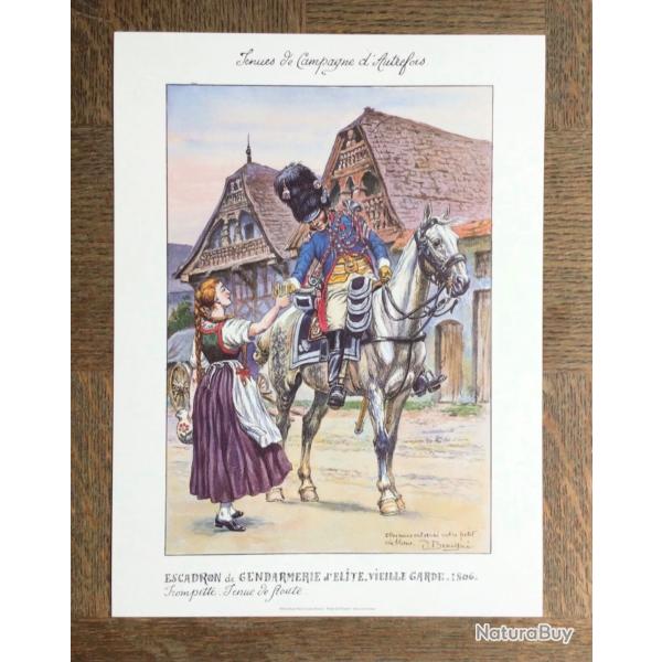 PLANCHE EMPIRE BENIGNI - TROMPETTE GENDARMERIE'�LITE VIEILLE GARDE 1806 (support �pais encadrement)