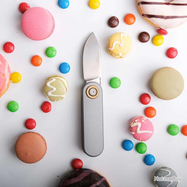 Couteau Vosteed Corgi V Vanchor Lock Lame Drop Point Acier 14C28N Manche Alu Gris EDC VOSA3703